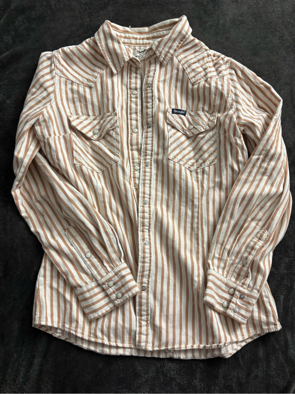 Striped Western Button-Down Shirt with Horse Yoke - Cream & Tan - Picture 2 of 3